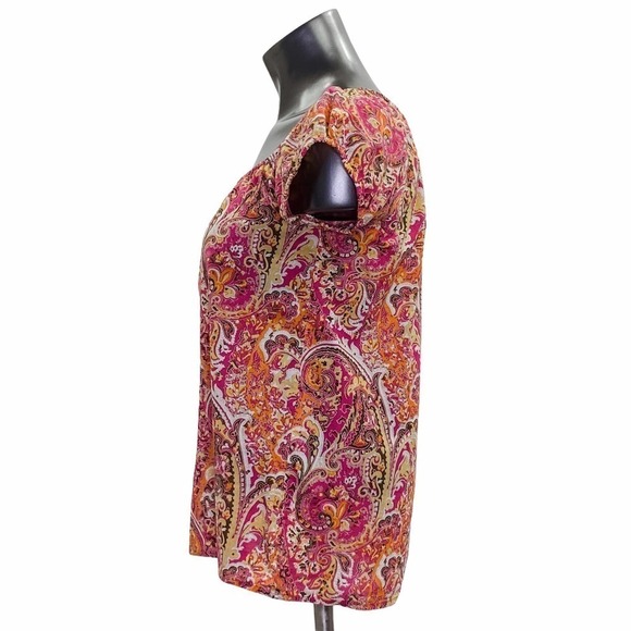 ANN Taylor LOFT Short Puff Sleeve Paisley Blouse - Picture 3 of 11